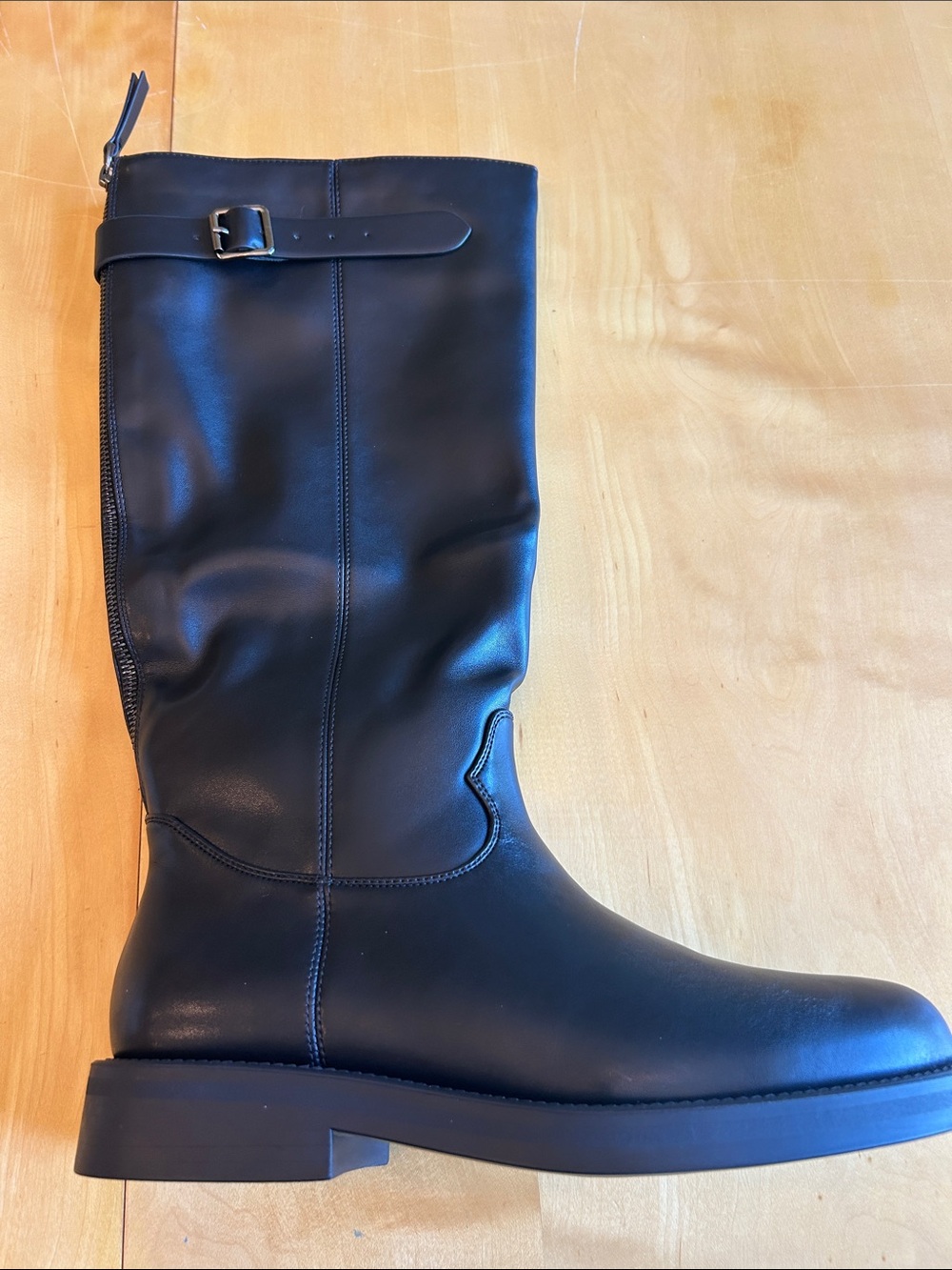 Women's Black Knee-High Winter Rain Boots with Buckle